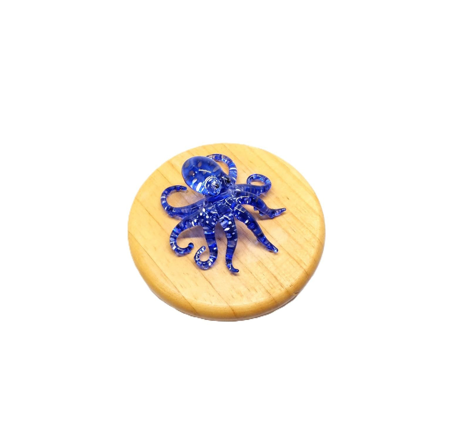 Handmade Mini 2" Blow Glass Sea Animals Figurine Art, Octopus, Cool Stuff, Home or Garden Decor Gift Ideas (Blue with Silver Polka Dots) No.9