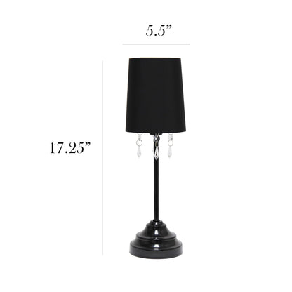 Simple Designs LT3018-BLK Table Lamp with Fabric Shade and Hanging Acrylic Beads, Black