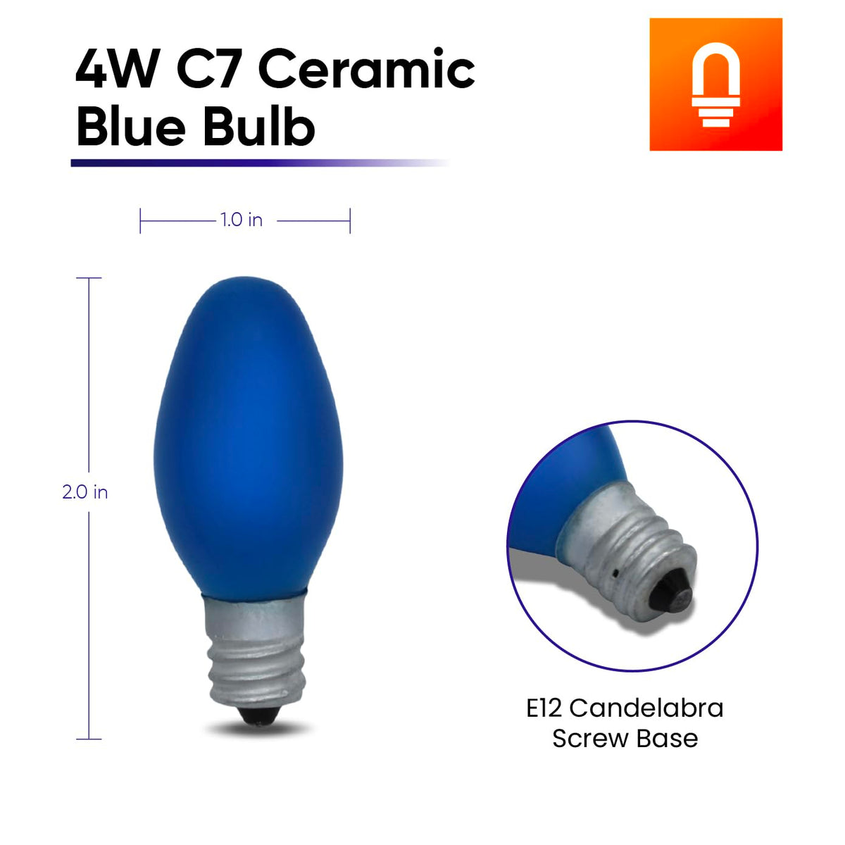 lumenivo 4W Replacement C7 Ceramic Blue Bulb 120V Incandescent Light Bulb for Holiday Decor, Small Night Light, Baby Showers, Christmas Bulbs - E12 Candelabra Base - 2 Pack