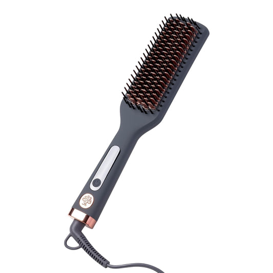 Hairitage Heated Ceramic Straightening Brush for Blowouts - Volumizing + Straightening - Anti-Frizz Blow Dry Brush for Smooth Shiny Hair - One Step Ceramic Tourmaline Hot Styling Brush -All Hair Types