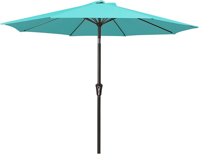 MEWAY 9ft Patio Umbrella Outdoor Table Umbrellas with Push Button Tilt and Crank, Market Umbrella 8 Sturdy Ribs for Deck, Garden, Pool and Backyard, Teal
