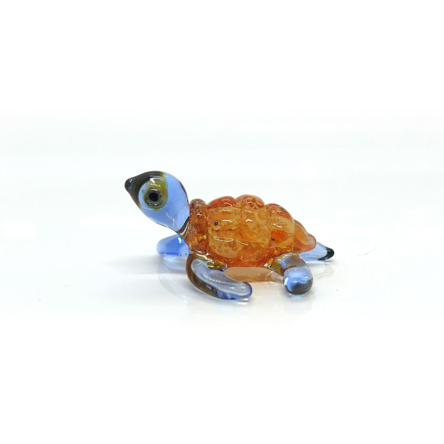 Sansukjai Turtle Sea Tiny Blown Glass Figurines Animals Art Collectible Handmade Gift Home Décor (Marble Orange Blue)