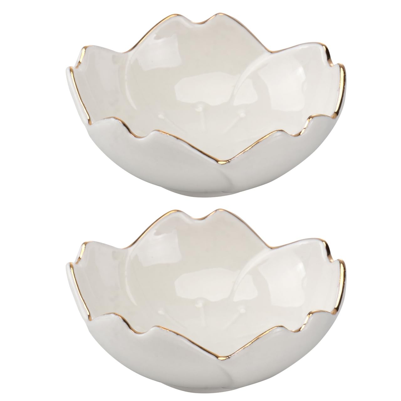 Cabilock Ceramic Dipping Bowls 2 Pcs White Porcelain Flower Sauce Dish 2.75 Inch Condiment Plate for Kitchen Bbq Soy Sauce Vinegar