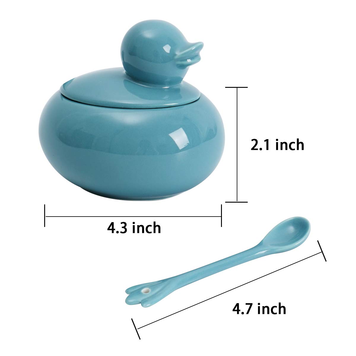 HSOFBLUES Cute Duck-Shaped Ceramic Sugar Bowl with Lid and Spoon - Small Turquoise Sugar Container, Perfect for Coffee Bar, Kitchen, Countertop, Sugar Cubes