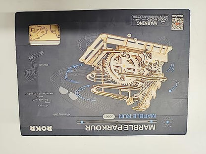 ROKR Hand Cranked Marble Run Wooden Model Kits Assembly 3D Wooden Puzzle Mechanical Model Kits with Balls for Teens and Adults(Waterwheel Coaster)