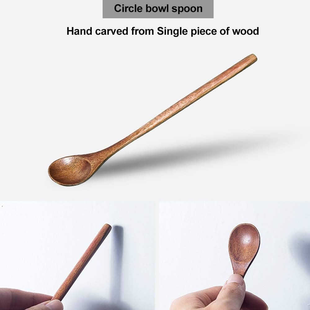 renawe 12 Pcs Small Wooden for Coffee Spoon Set Teaspoons Tasting Spoons Tiny Wood Iced Tea Spoons Stirring Spoon for Jars Eating Spices Seasoning Spoons Stir Spoon Honey Spoons, 9 inch, Natural