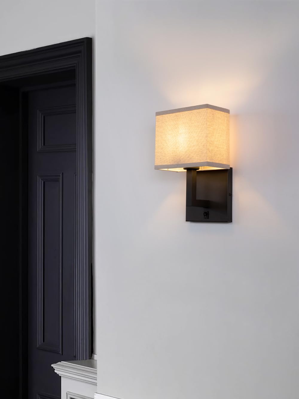 Yosoan Set of 2 Linen Boho Fabric Wall Sconce with On Off Switch, Vanity Retro Hardwired Indoor Vintage Industrial Wall Mount Lamp Fixture Lighting for Bedside Living Room Stairwell Hallway(Black)
