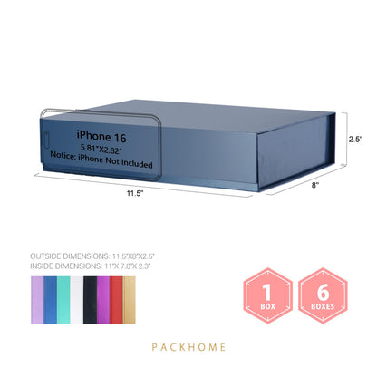 PACKHOME Gift Box 11.5x8x2.5 Inches, Sturdy Shirt Box with Magnetic Lid for Multiple Occasions (Glossy Blue)