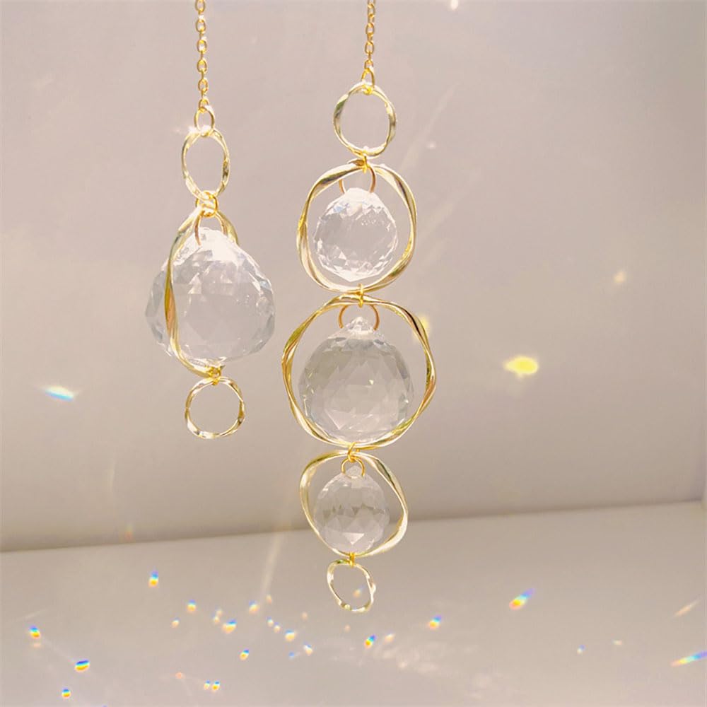 2 Pcs Crystal Suncatcher Wind Chimes for Outside,Crystal Suncatcher Prisms Hanging Outdoor Wind Chimes,Sun Catcher Hanging Crystals for Windows,Suncatchers Wind Chime Garden Decor Wedding Decoration