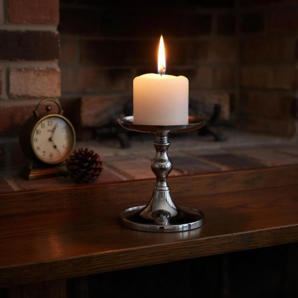 Hosley Aluminum Metal Decorative Pillar Candle Holder Silver Finish for Candles or Display, 5Inch High - Ideal for Weddings, Parties, Events, Home Decor, Gifts, Elegant