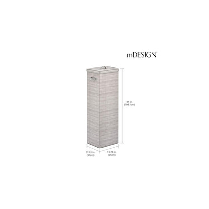 mDesign Tall Gift-Wrapping Paper Storage Box with Handles, Holder for Christmas and Holiday Organizer Container - Removable Lid for Rolls of Wrap, Inside Closet Storage Totes, Stripe, Taupe/Tan