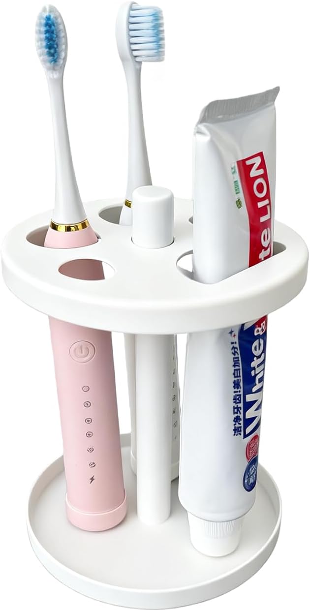 White Metal Toothbrush Holder – Countertop 4‑Toothbrush Organizer Set