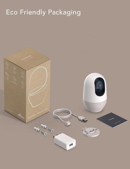 nooie Baby Monitor WiFi Baby Monitor with Camera 360-degree Baby Camera with 2K Night Vision Video Baby Monitor Camera, AI Motion Tracking Sounds and Motion Detection, Works with Alexa, SD Card/Cloud