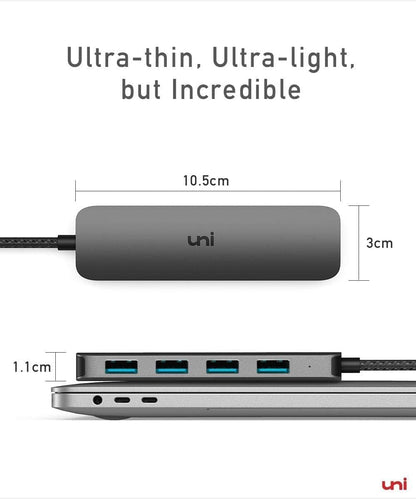 uni USB C Hub, USB Type C to 4-Port USB 3.0 Adapter, [5Gbps, Aluminium, Nylon] Ultra Slim USB Hub USB C to USB, Thunderbolt 3 Data Hub for MacBook Pro/Air iPad Pro XPS Chromebook iPhone15 Pro Galaxy