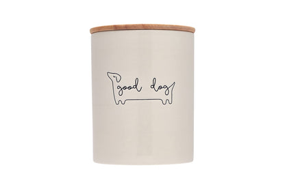 Pearhead Good Dog Treat Jar, Ceramic and Wood Pet Treat Canister, Neutral Modern Kitchen Decor, Pet Accessories, Dog Biscuit Storage Jar, Freshness Seal, Holds 4 Cups