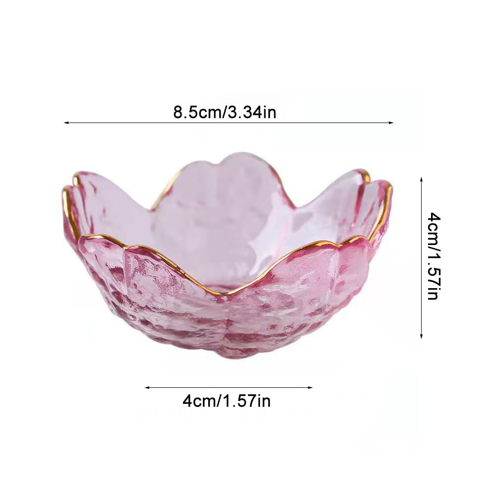 4 Pack Sakura Sauce Dishes Set, Pink Cherry Flower Crystal Glass Appetizer Plates Dipping Bowls Tasting Dishes Serving Dish Seasoning Saucers Bowl Little Bowls Ice Cream Snack Sushi Soy Condiment Dish
