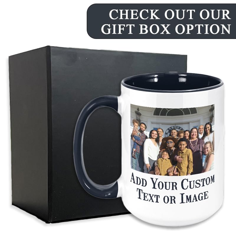 Personalized Coffee Mug, Custom Photo Text 15oz Ceramic Mug, Customized Picture Name Tea Cup, Unique Gift Idea, Taza Cafe Personalizadas Fotos, Cute Custom Gifts Mom Women Men, Father's Day, Black