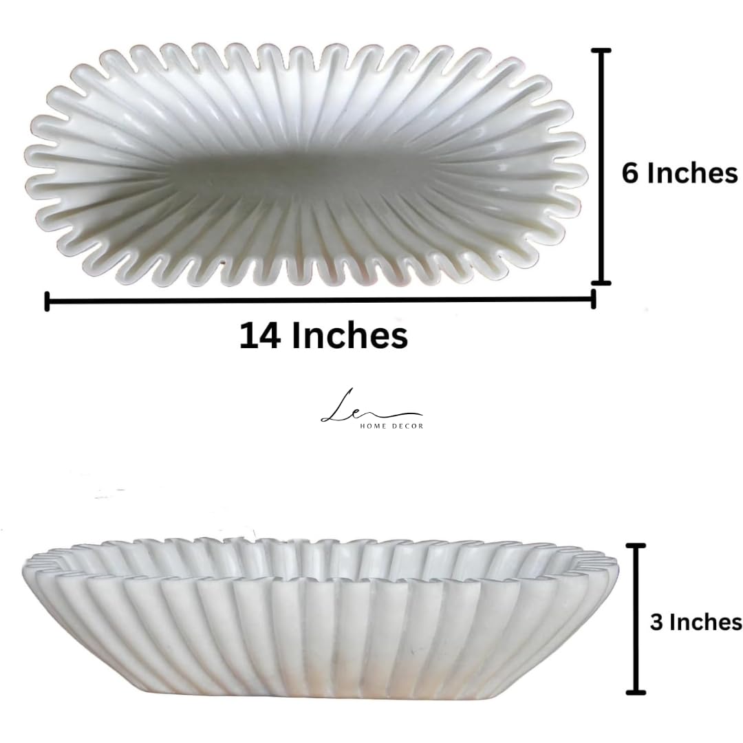 LE HOME DECOR Marble Ruffle Bowls Large Scalloped Decorative Centerpiece, Decorative bowl, White Marble Ripple Bowl, Handmade Scalloped Bowl, House warming gift, Table Decor Bowl 14" White