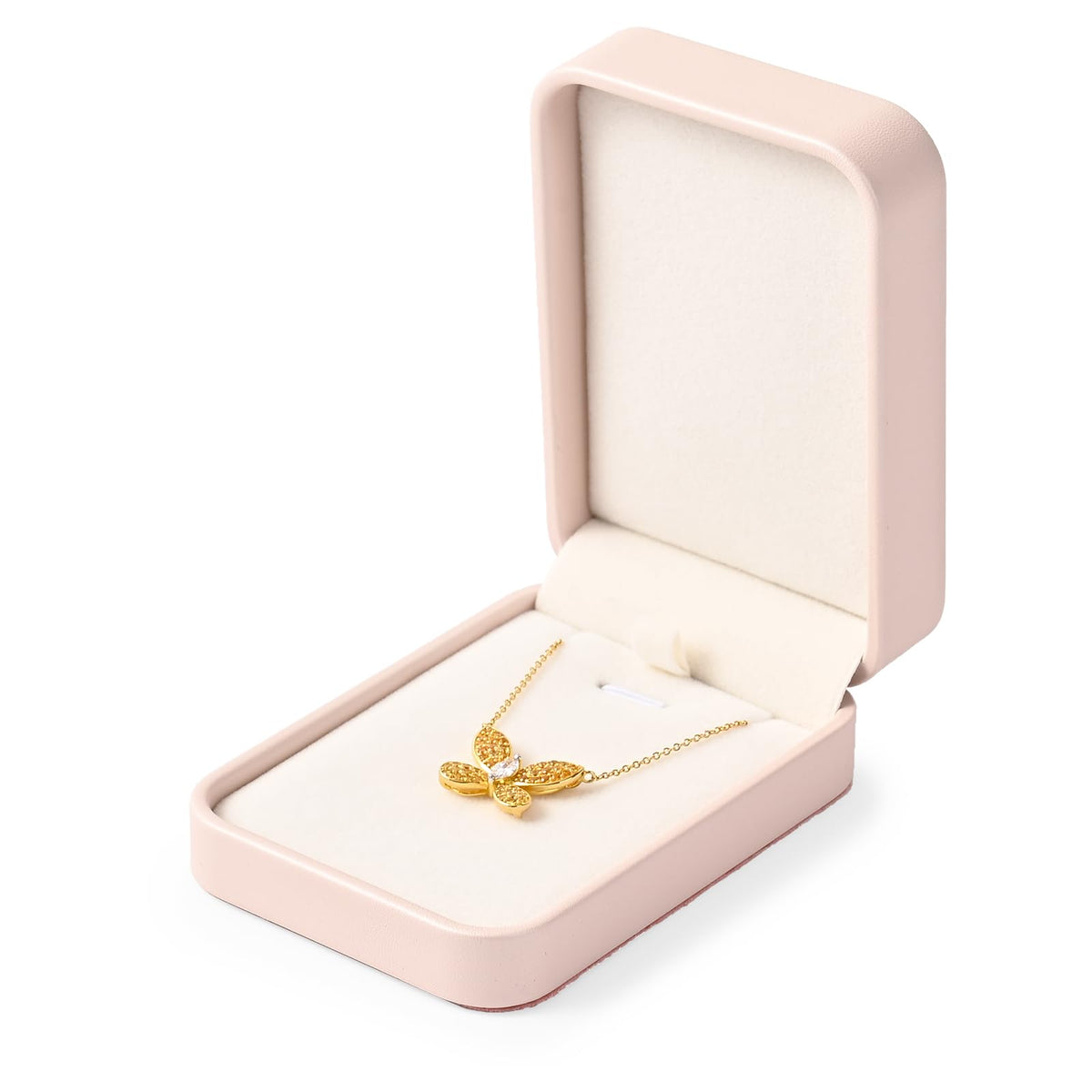 Papten PU Leather Necklace Gift Box Velvet Interior Jewelry Gift Box Necklace Bracelet Chain Case for Wedding Birthday Mother's Day,Valentine's Day (Pink)