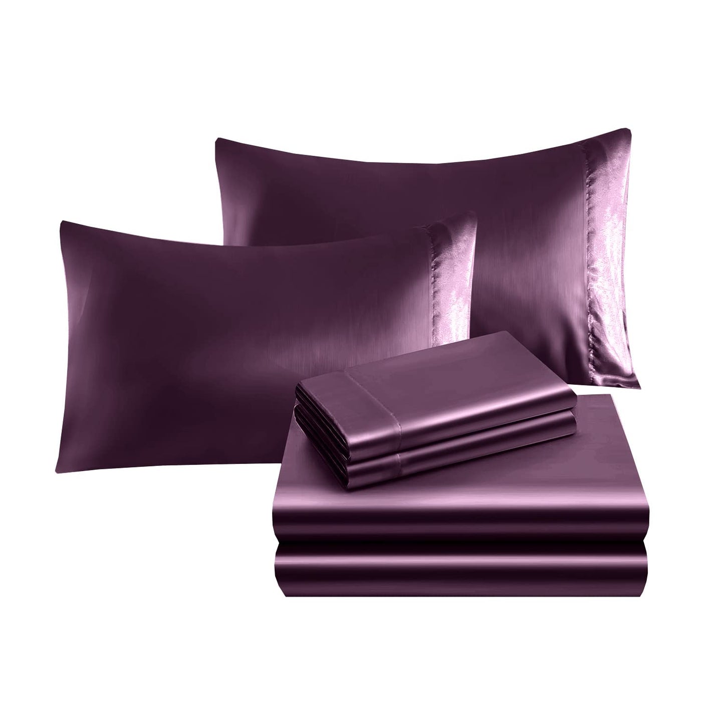 Elegant Comfort Luxurious 4-Piece Silky Satin Sheet Set, Skin and Hair Friendly, Wrinkle, Fade, Stain Resistant with Deep Pockets Fitted Sheet, Cooling Soft Satin Sheet Set, Twin XL, Purple