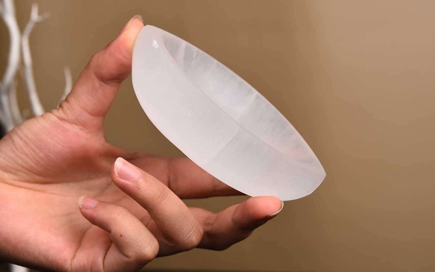AMOYSTONE Natural Selenite Bowl Leaf Shaped 4" - Charging Tray for Crystals Creative Dish Jewelry Storage Bowls for Home Decor