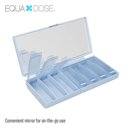 EQUADOSE Weekly Pill Case, 7-Day Medicine Organizer with Mirror, Compact Vitamin Storage Box, Pill Planner, 7 Individual Compartments for Supplements, Tablets, and Medications, Blue