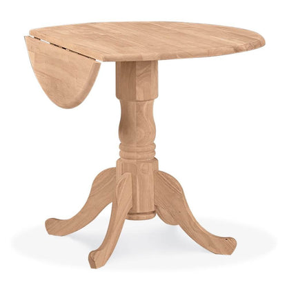 IC International Concepts 36" Dual Drop Leaf Dining Table Solid Real Wood, Sturdy Parawood, 36"W x 36"D x 30"H, DIY, Paint/Stain Ready, Unfinished