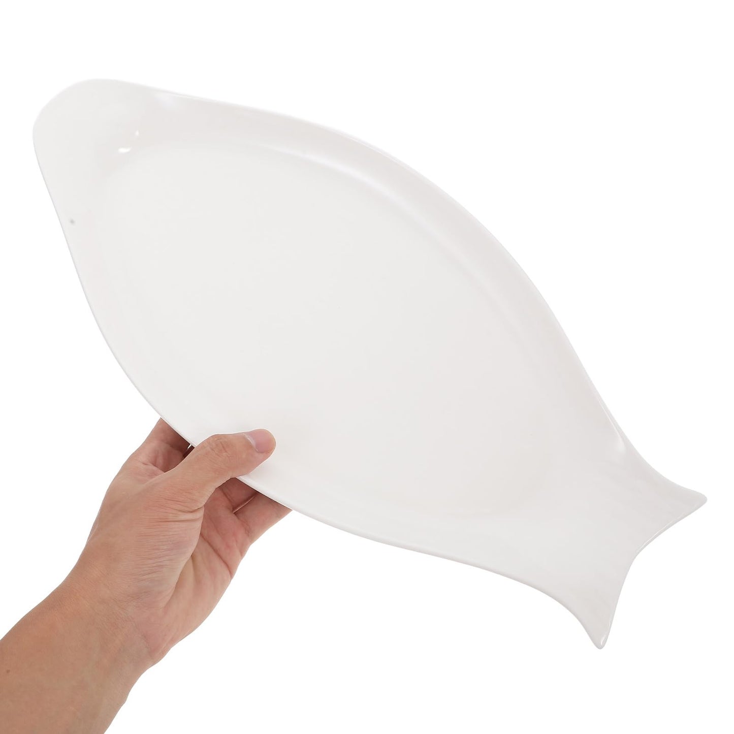 Hemoton Oval Ceramic Fish Plate 15.74X7.48In Pure White Steamed Fish Dish Serving Platter for Kitchen Dining and Entertaining