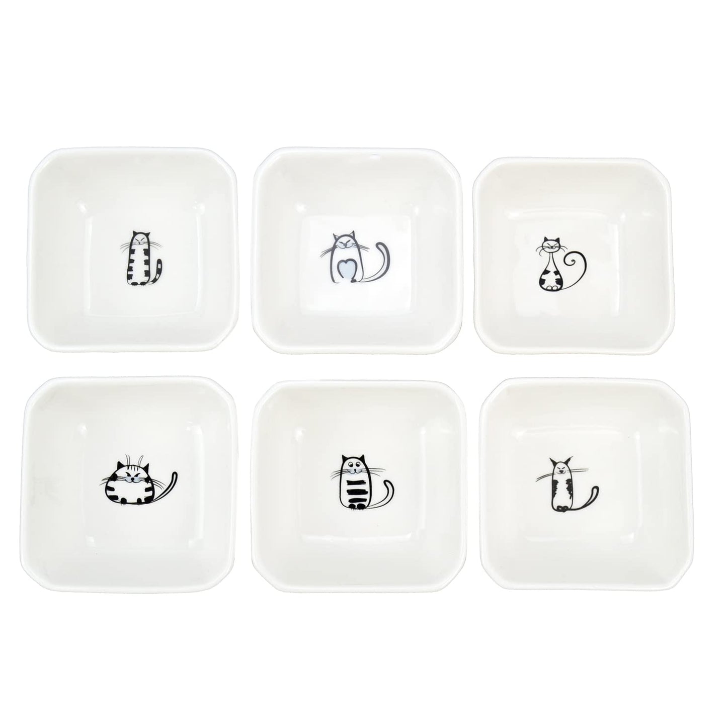 SOCOSY Super Cute Cat Ceramic Sauce Dish/Seasoning Dish/Sushi Soy Dipping Bowl/Appetizer Plates/Serving Dish for Kitchen Home(Set of 6)