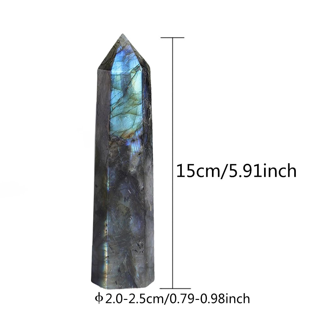 Natural Stone and Crystals Point Wand Reiki Healing Stone Rose Quartz Amethyst Home Decor Mineral Stones Crafts (5.9inch Wand Labradorite)
