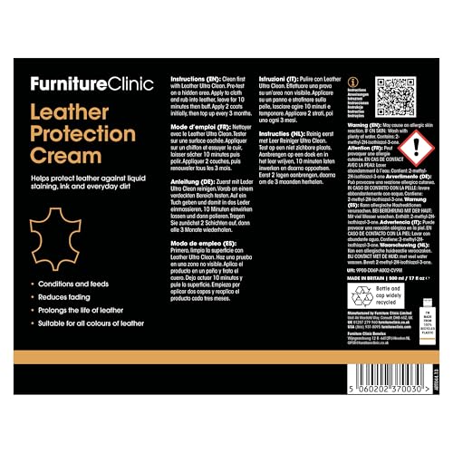 Furniture Clinic Complete Leather Care Kit+ With Large Leather Cleaner & Leather Protection Cream for Sofas, Car Seats - Leather Care Set Includes 500ml Ultra Clean & 500ml Leather Conditioner