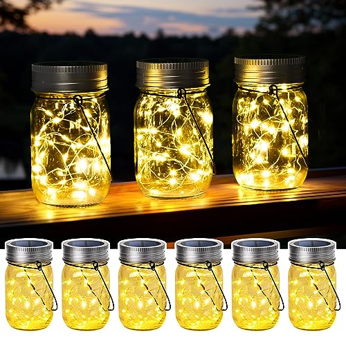 Solpex Solar Mason Jar Lights, 6 Pack Solar Garden Lights 30 LED Mason Jar Waterproof Lanterns Outdoor/Indoor Hanging Lantern for Garden, Patio, Courtyard Wedding Party