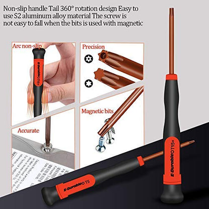 E·Durable Torx Screwdriver Set T3 T4 T5 T6 T8 T9 T10 T15 Security Torx Drivers with ESD Tweezers, Magnetic Screwdrivers Precision Repair Kit for Xbox PS4 Ring Doorbell Folding knife Macbook Computer