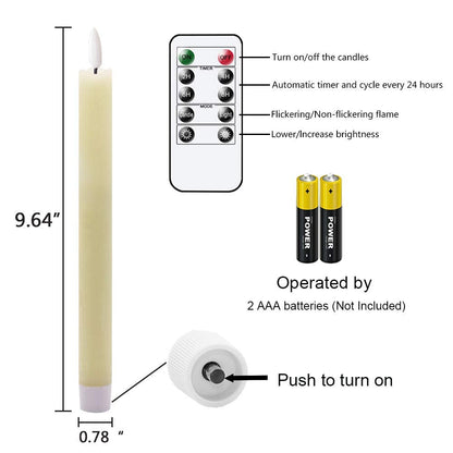 Eldnacele LED Taper Candles Flickering with Timer, Battery Operated Flameless Taper Candles with Remote, Real Wax LED Dinner Candles for Christmas Home Wedding Decor