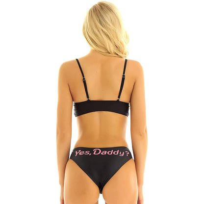 AWIBMK Woman Come Here Daddy Bra Panty Lingerie Set Teen Girl Two Piece Bikini Swimsuit Black S