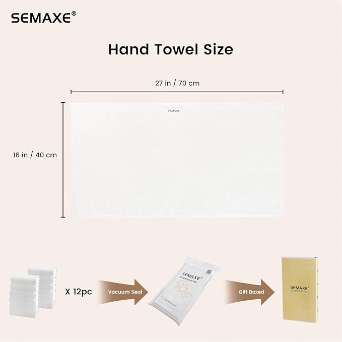 SEMAXE 12 Pack Hand Towels for Bathroom, 100% Cotton Towels