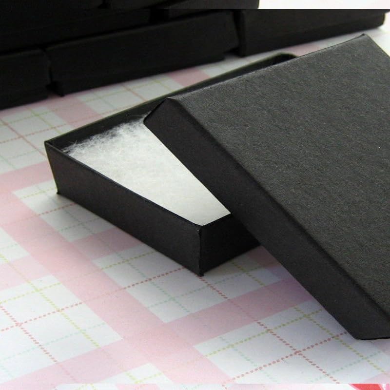 RJ Displays 15 Pack Cotton Filled Black Matte Color Paper Cardboard Jewelry Necklace, Bracelet, Watches, Belt Buckles, Pocket Watches Gift and Retail Display Boxes Size: 5 3/8" x 3 7/8" x 1" Inch