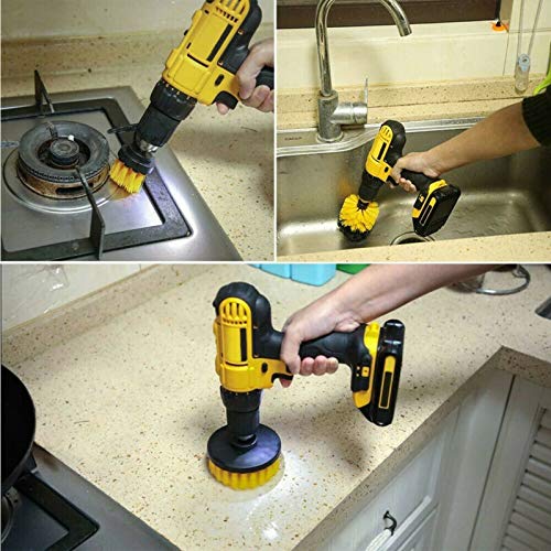 Drill Brushes Brush Attachment - 5 Pack Electric Drill Brush Kit - Great for Pool Tile, Bathroom Toilet, Ceramic Marble Car Automotive (Yellow 5 Pack)