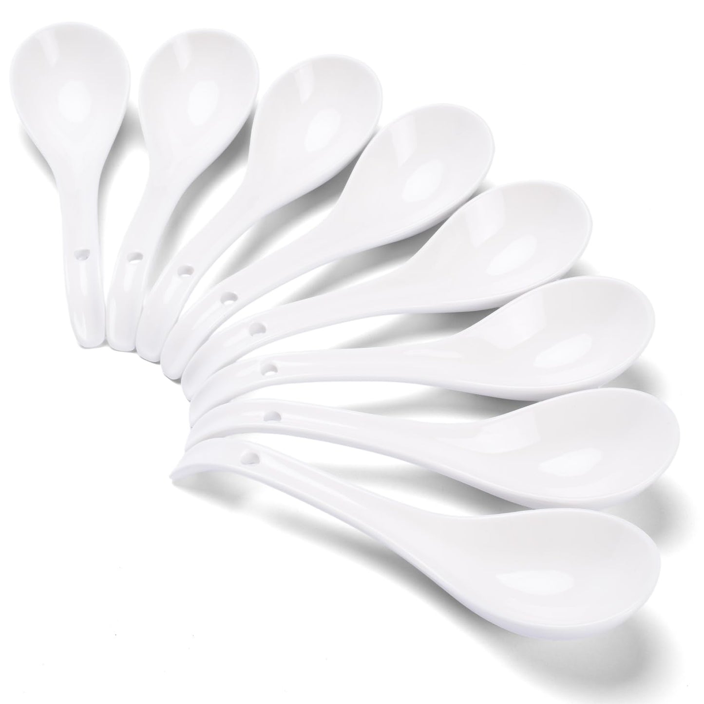 Soup Spoons Set of 8, Ceramic Chinese Soup Spoon, Asian Soup Spoons, White Japanese Spoon Large for Ramen Pho Wonton Dumpling Miso, Deep Oval Hook Design (8 pcs-6.7 inch)