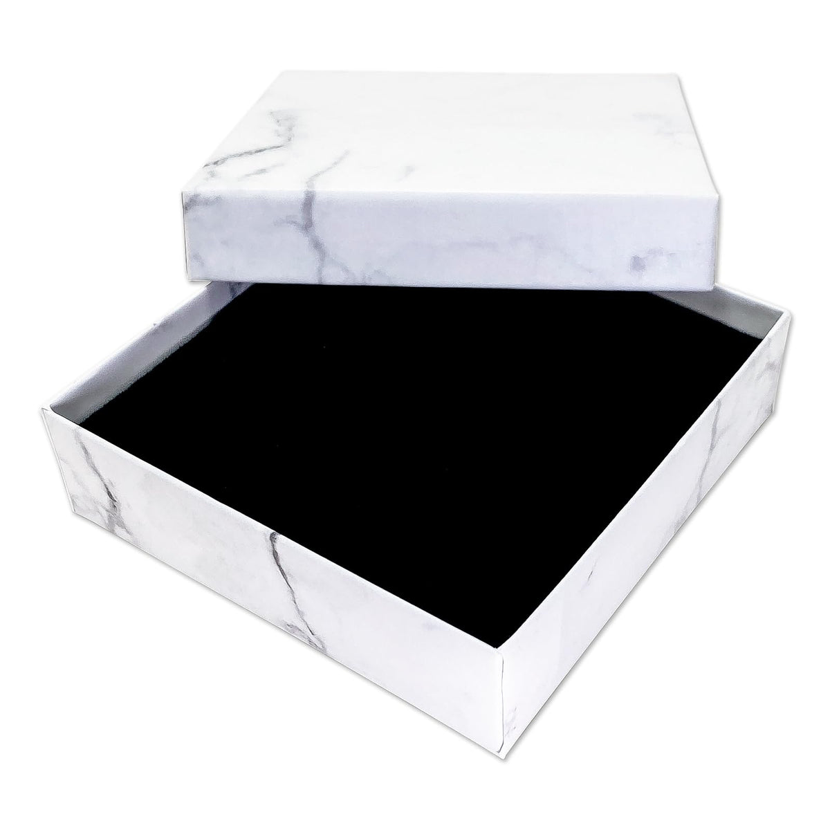 TheDisplayGuys - 24-Pack Cardboard Kraft Paper Jewelry Gift Boxes w. Velvet Padding - Necklace/Pendant - Marble White - #33 (3.5" x 3.5" x 1.0")