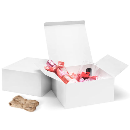 ValBox 8x8x4 Inches Gift Boxes 12 PCS White Paper Gift Boxes with Lids for Gifts, Wedding Present, Bridesmaid Proposal Box, Birthday Party Favor, Easy Assemble Box with 66ft Twine