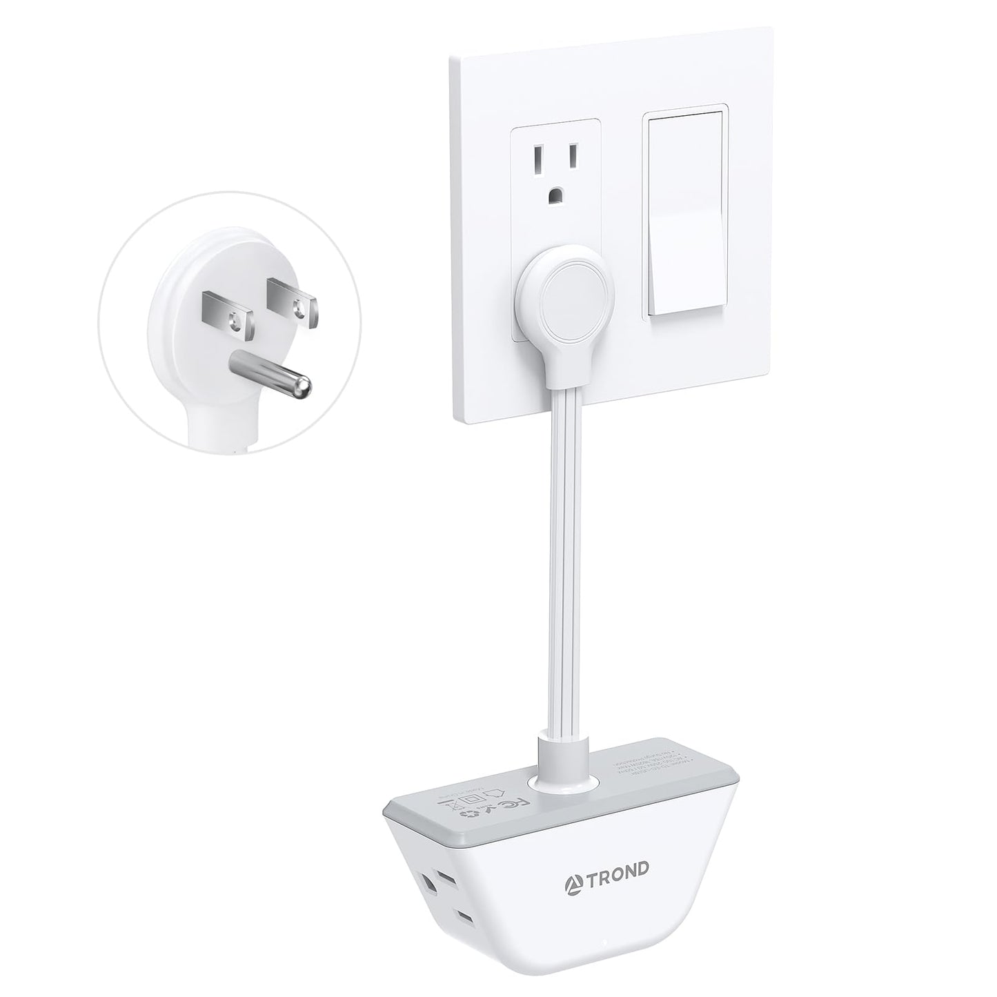 TROND Multi Plug Outlet Extender 2 Pack - Electrical Wall Splitter, 3 Way Angled Wall Outlet Adapter, Cruise Essentials, Small Multiple Plug Expander for Cruise Ship Home Office Dorm Room, White