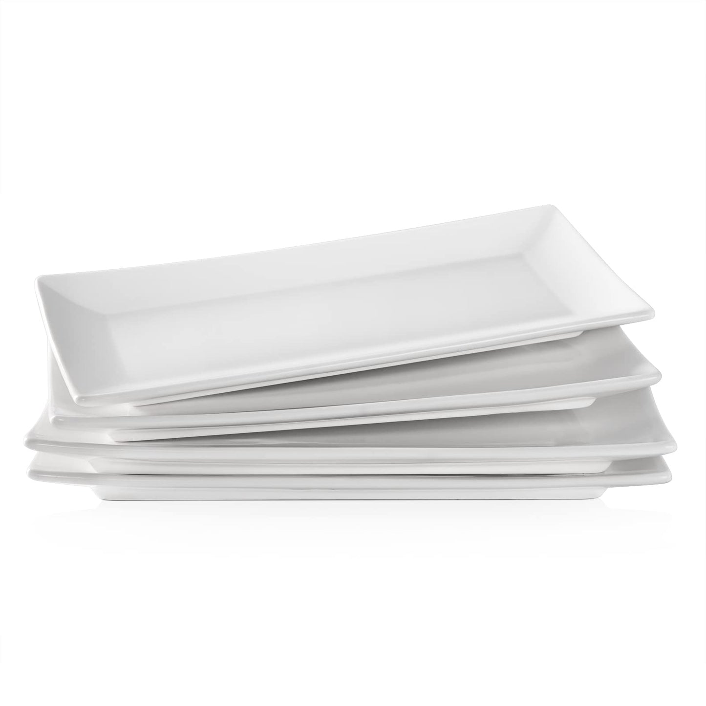 LIFVER Serving Platter, White Rectangle Plates Set of 4, 10 Inches Sushi Plate, Ceramic Serving Trays for Party, Dessert, Appetizer, Steak, Serving Dishes for Entertaining, Dishwasher & Oven Safe