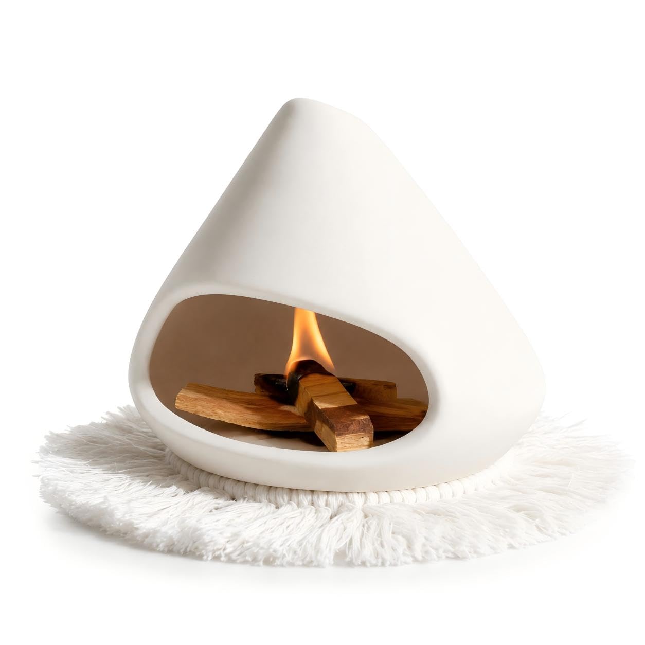 AKAGUIES Palo Santo Holder Burner, Mini Chiminea Palo Santo Burner with Handmade Heat Insulated Mat, Dust Brush, Metal Tweezer, Ceramic Palo Santo Holder for Smudging, Meditation, Yoga.