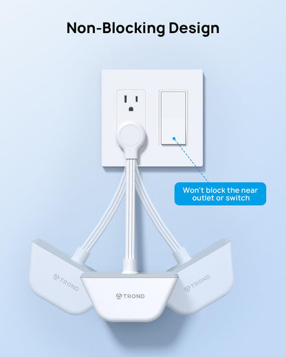 TROND Multi Plug Outlet Extender 2 Pack - Electrical Wall Splitter, 3 Way Angled Wall Outlet Adapter, Cruise Essentials, Small Multiple Plug Expander for Cruise Ship Home Office Dorm Room, White