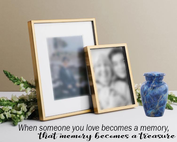 Marble Finish Metal Mini Keepsake Urn for Human or Pet Ashes - Token Sharing Memorial Urn with Velvet Bag (Exotic Blue)