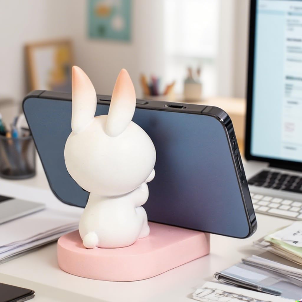 HKSICHENGKEJI Cute Bunny Phone Stand Holder Adorable Rabbit Cell Phone Stand Desk Decoration Ornament Funny Cartoon Animal Mobile Phone Holder Gift for Home Office