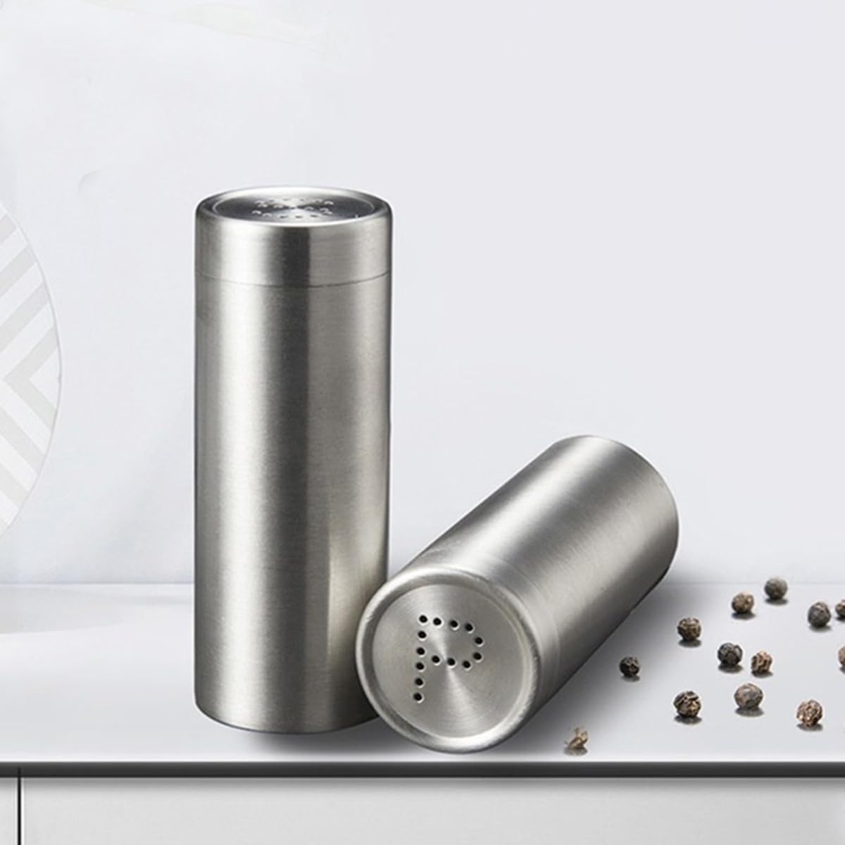ZAAWUUT 2-Pack Salt Pepper Shakers,3OZ Salt and Pepper Shaker,Stainless Steel Spice Jars Seasoning Dispenser for Salt Sugar Spice Pepper (Silver, Large)