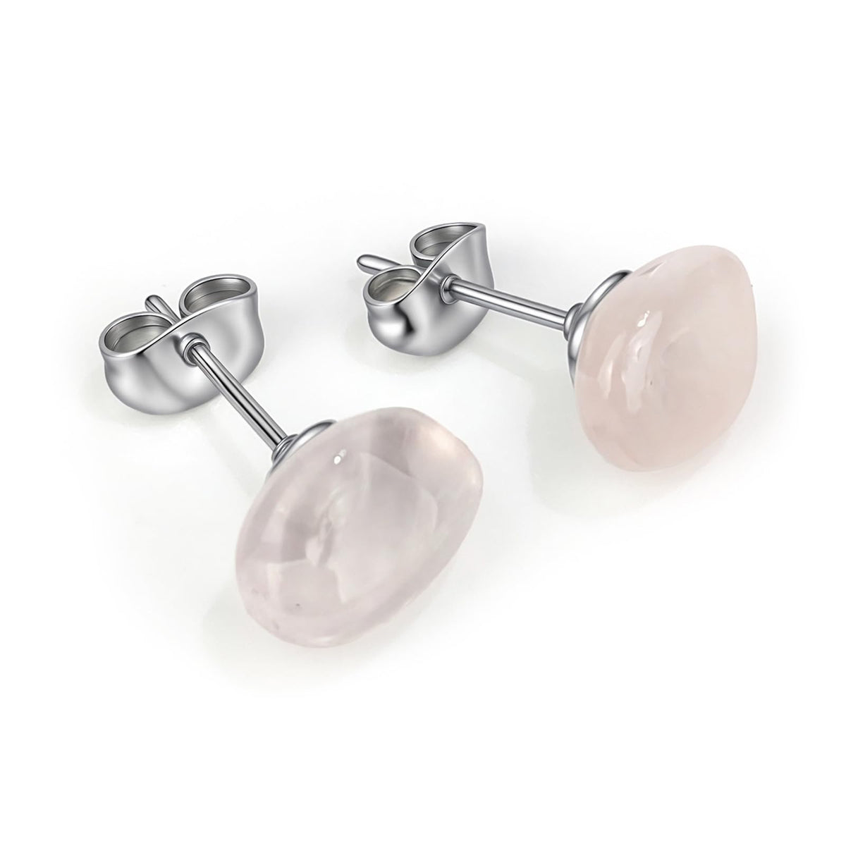 ZILENIU Rose Quartz Stud Earrings, 8-12mm Pink Stone, Handmade, Hypoallergenic Stainless Steel, Casual Wear