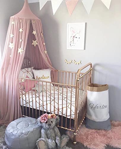 Children Bed Canopy Round Dome, Nursery Decorations, Cotton Mosquito Net, Kids Princess Play Tents, Room Decoration for Baby (Pink)